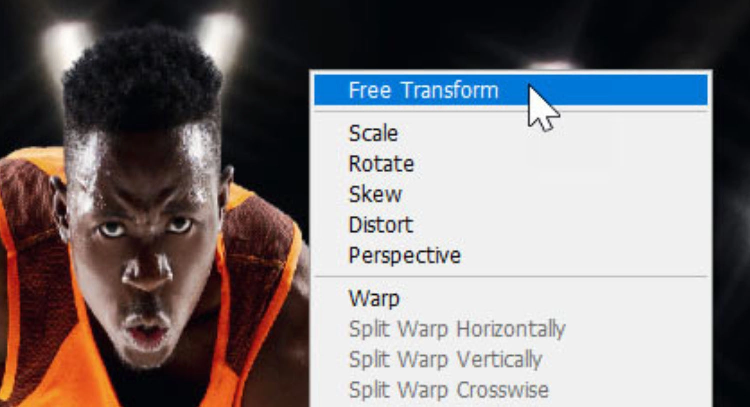 Sau khi căn góc xong, chuột phải, quay lại Free Transform