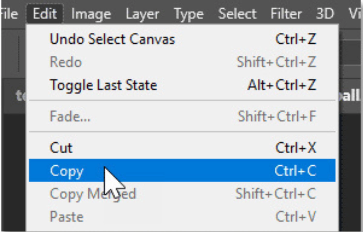 Vào Edit, chọn Copy