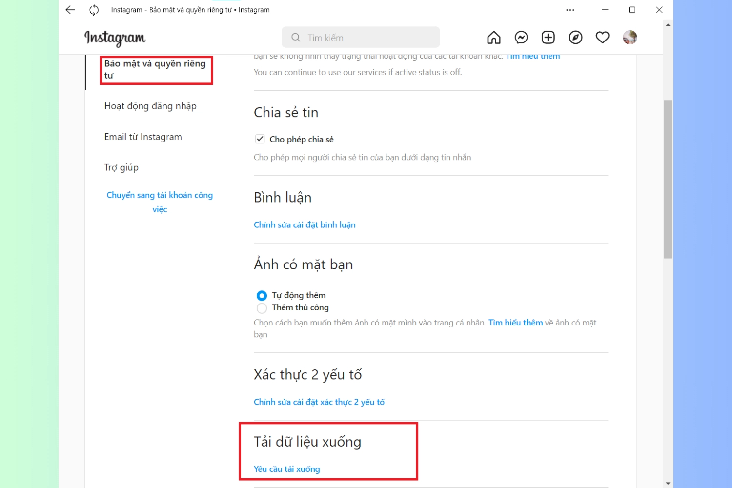 Nhấn chọn Yêu cầu tải xuống