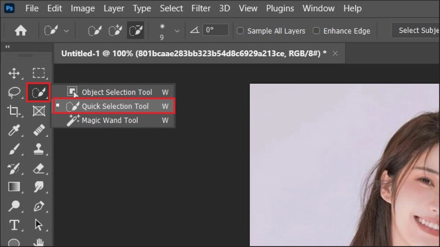 Chọn công cụ Quick Selection Tool 