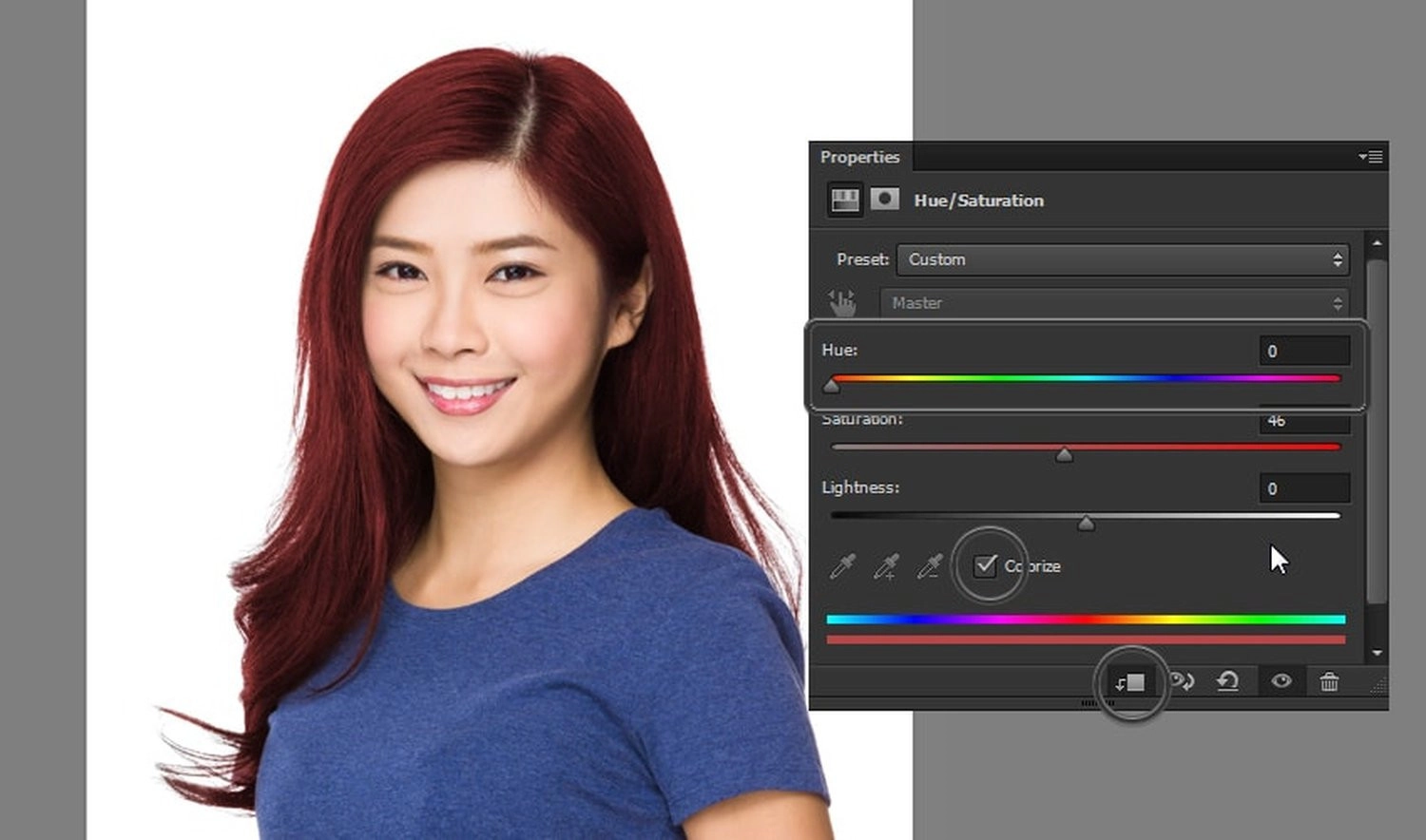 Dùng công cụ chỉnh màu Hue/Saturation