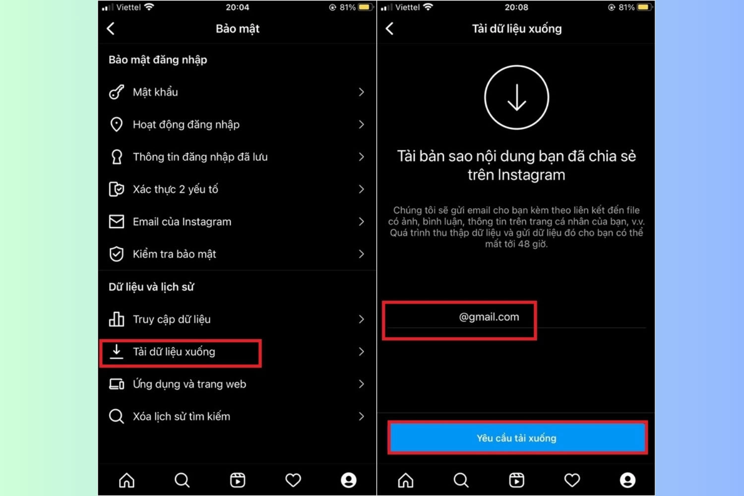 Nhập địa chỉ email và nhấn chọn Yêu cầu tải xuống