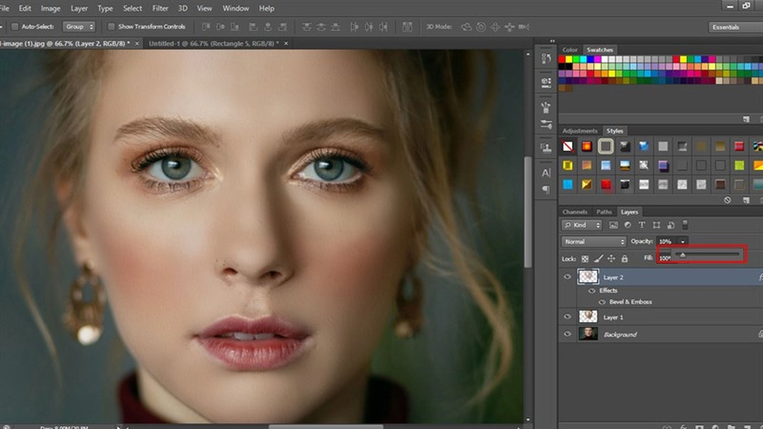 Giảm Opacity của layer Noise cho ảnh trông tự nhiên