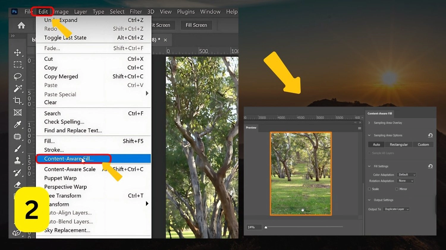 Vào Edit, chọn Content - Aware Fill để tách nền