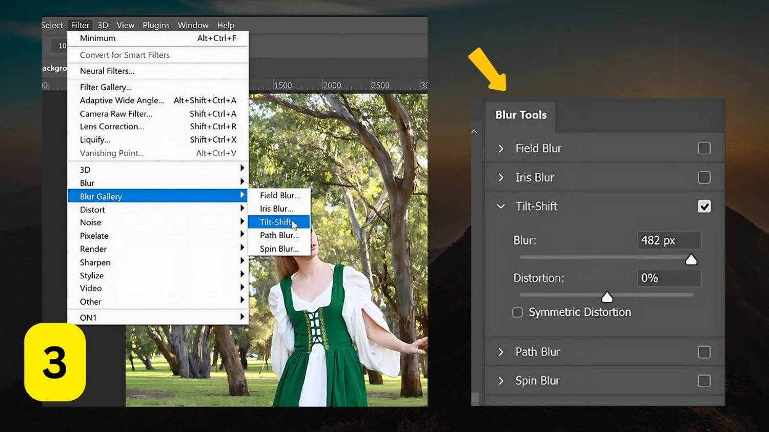 Vào Filter, chọn Blur, và nhấn vào Blur Gallery
