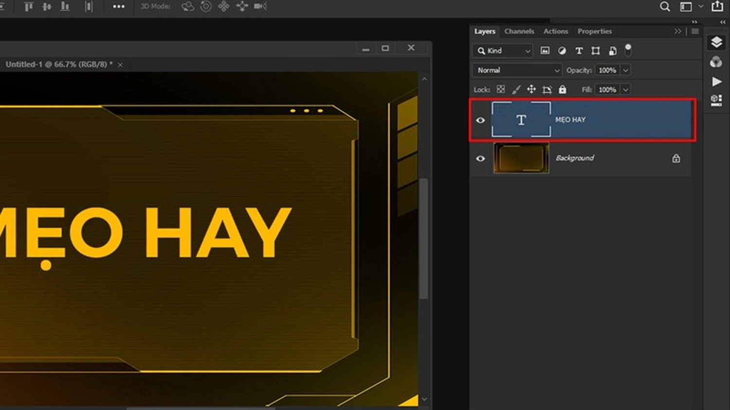 Nhấn chuột vào layer văn bản trong bảng Layers