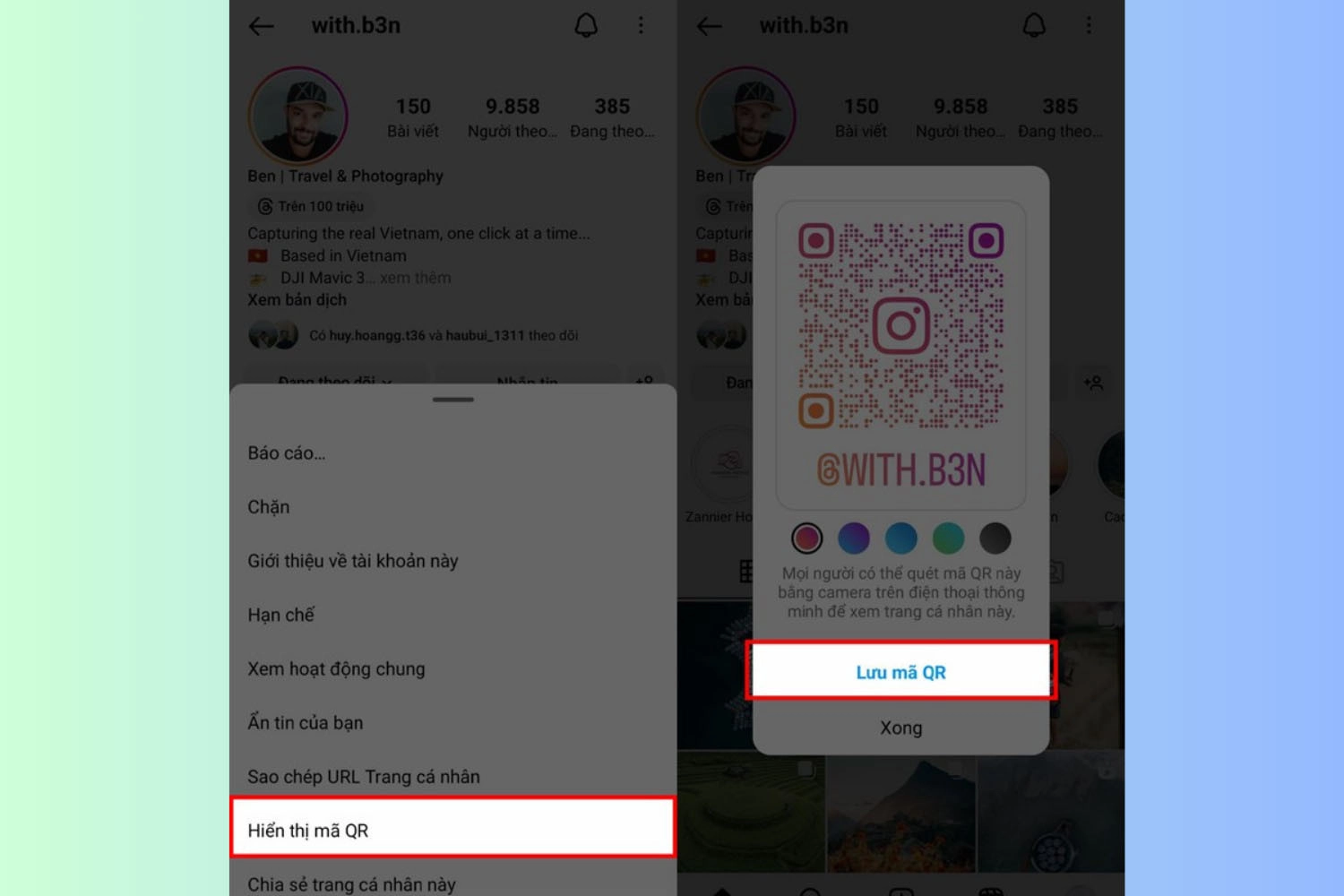 Chọn Mã QR trong phần danh sách tùy chọn