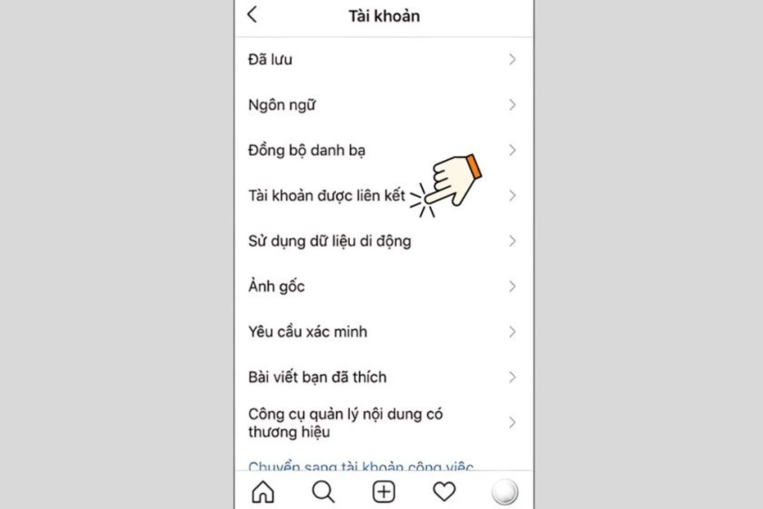 Nhấn chọn Tài khoản được liên kết