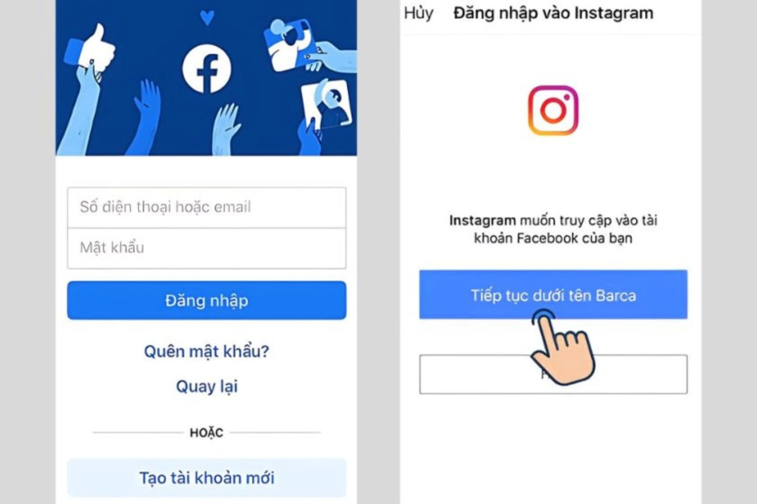 Nhấn Tiếp tục dưới tên tài khoản