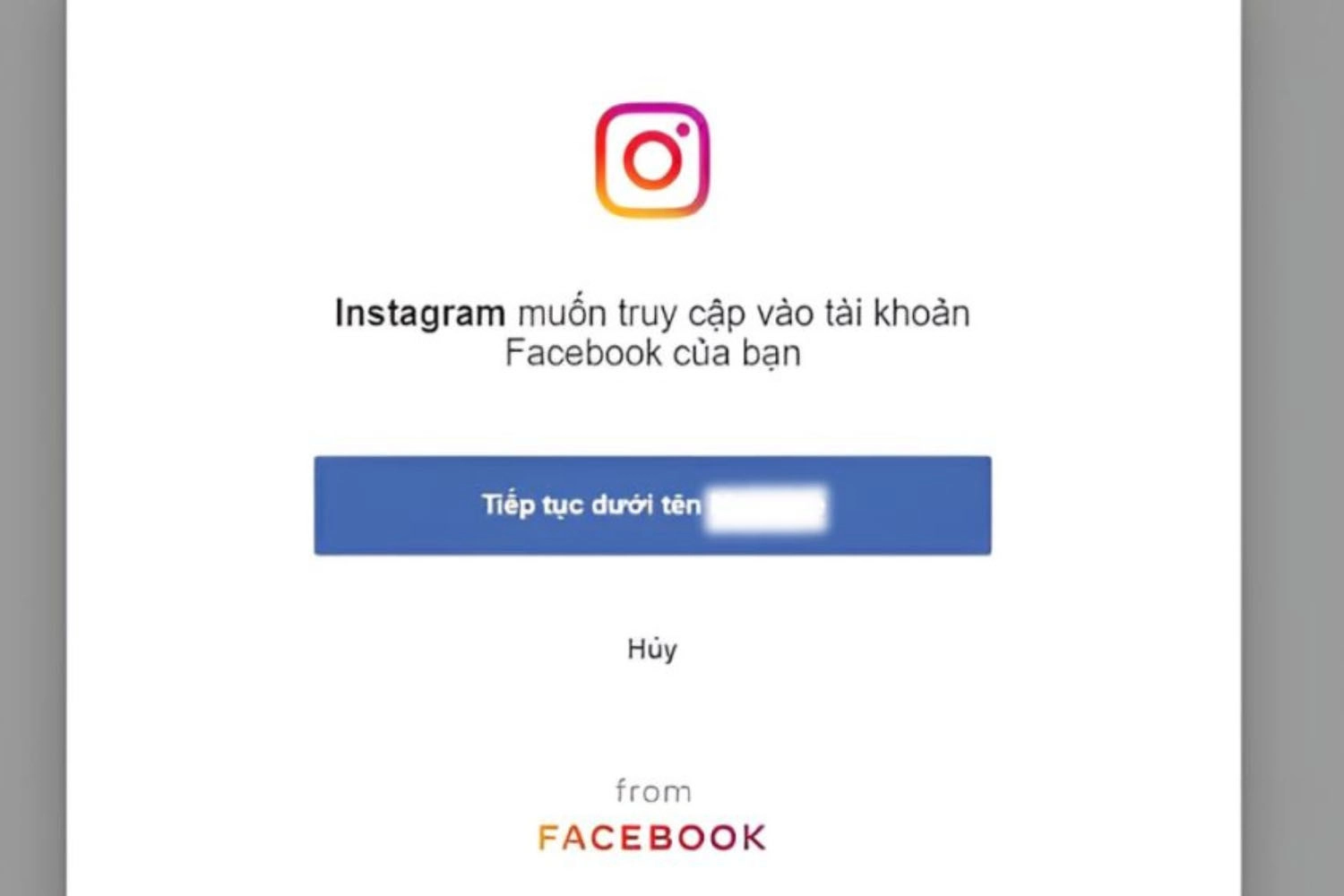 Cấp quyền để Instagram sử dụng tài khoản Facebook của bạn