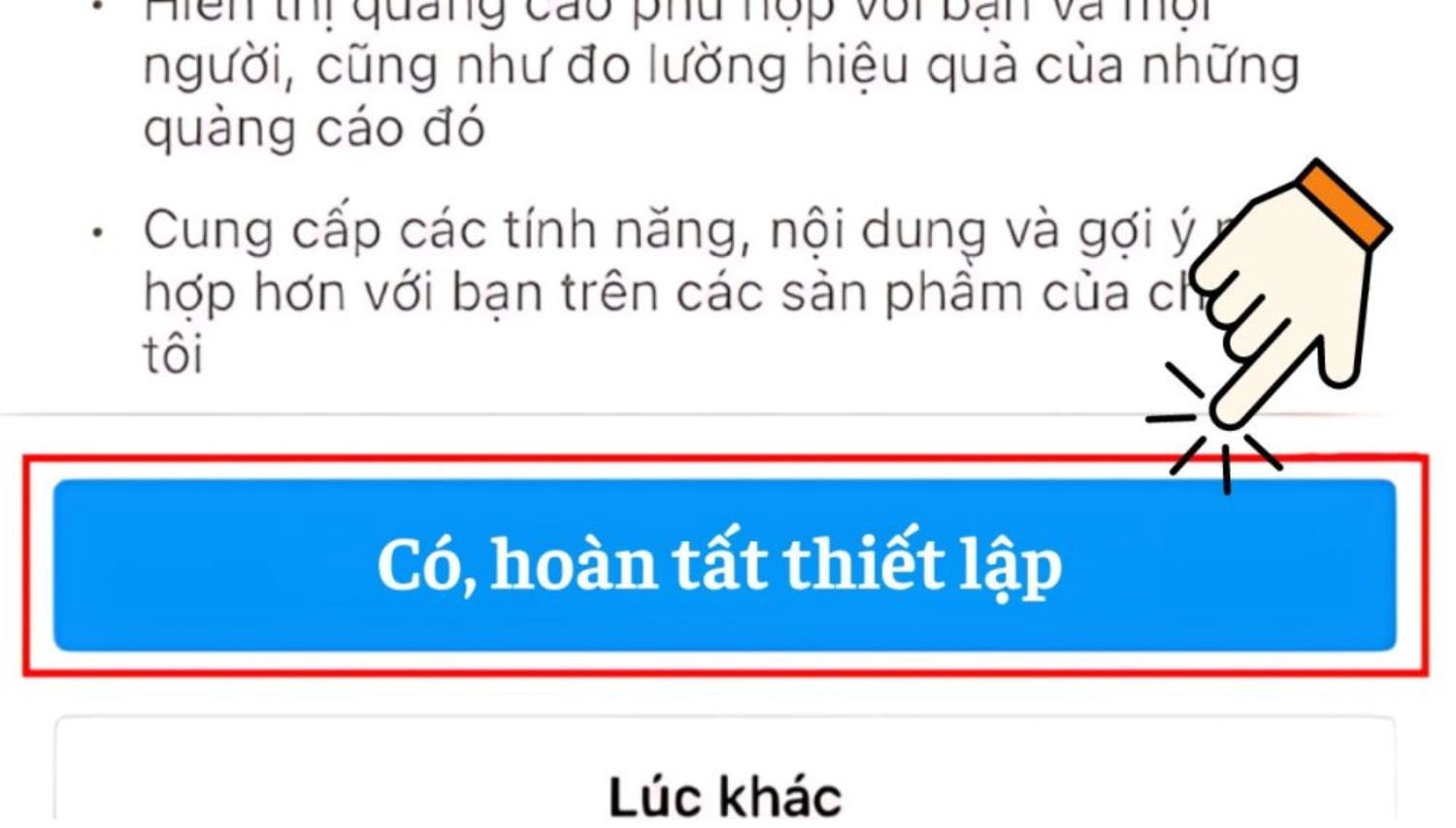 Nhấn Có, hoàn tất thiết lập