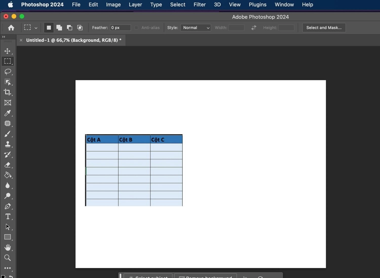 Chụp màn hình bảng vừa tạo, rồi dùng lệnh Paste để dán vào Photoshop