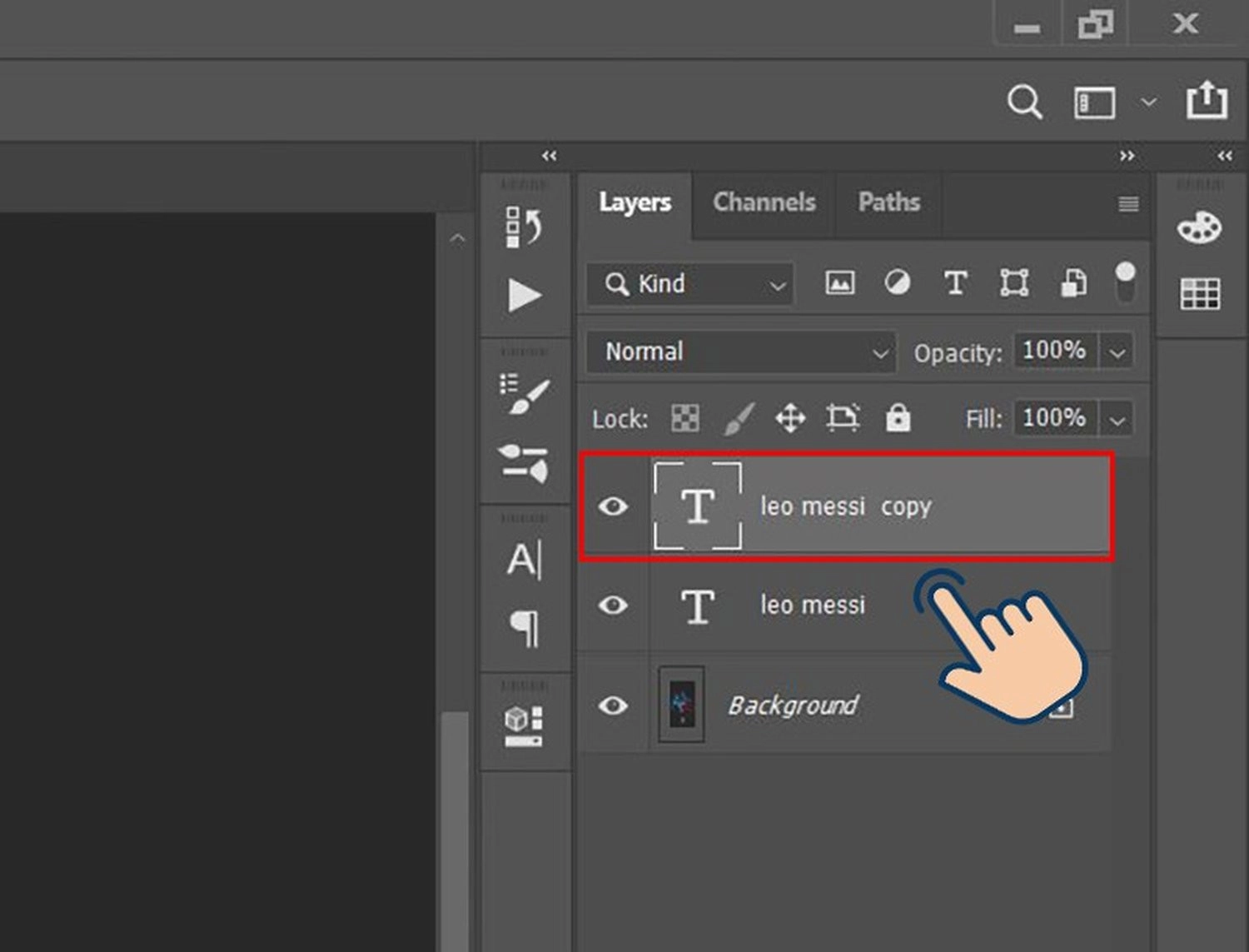 Nhấn Ctrl + J để nhân đôi layer chữ vừa tạo