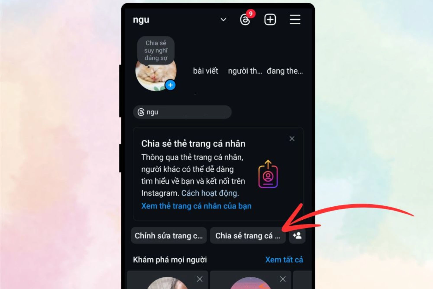 Chọn Chia sẻ trang cá nhân