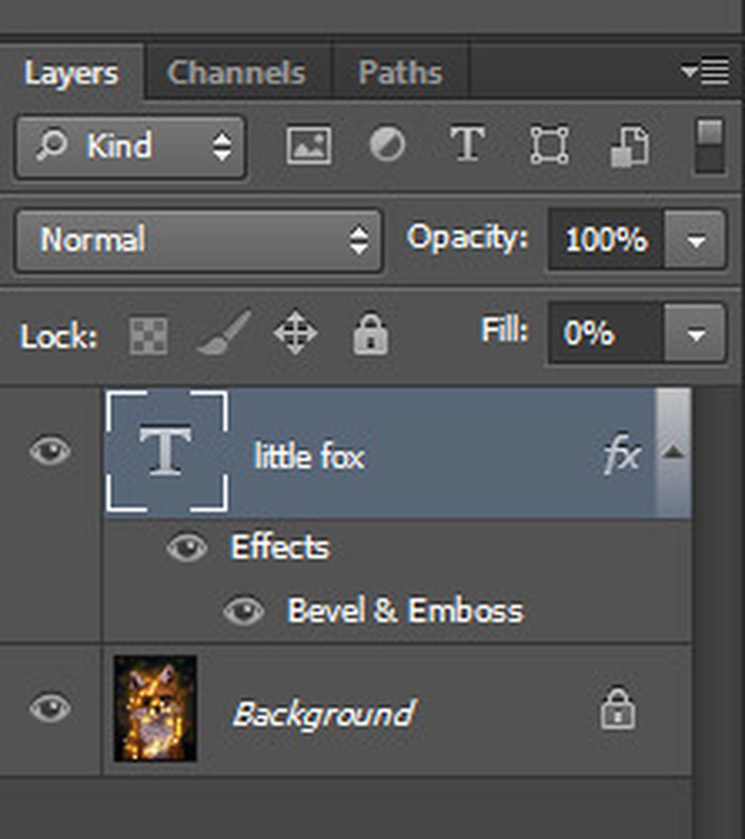 Giảm Fill của layer chữ xuống 0%