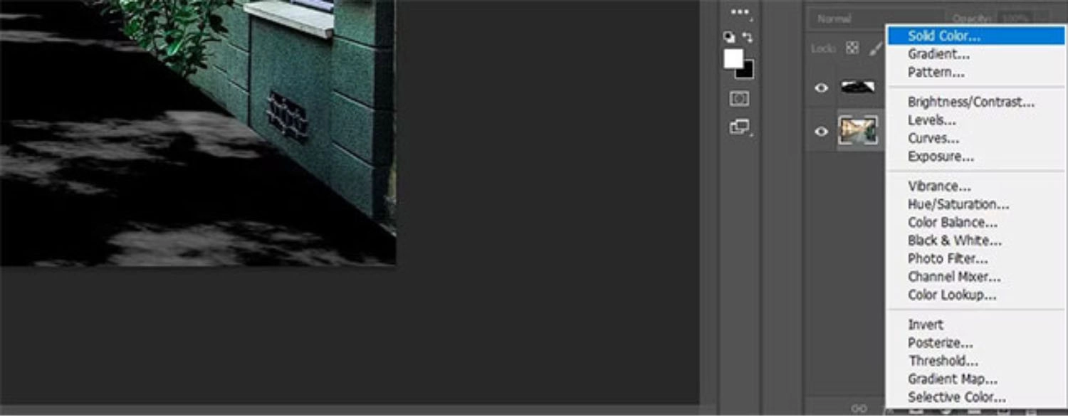 Tạo Solid Color Adjustment Layer với màu đen