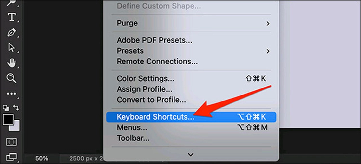 Vào Edit > Chọn Keyboard Shortcuts