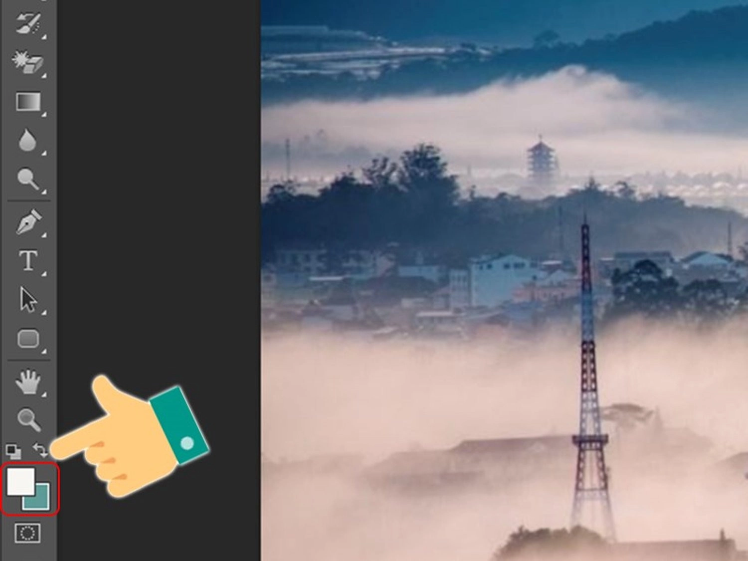 Nhấn vào biểu tượng hai ô màu chồng lên nhau