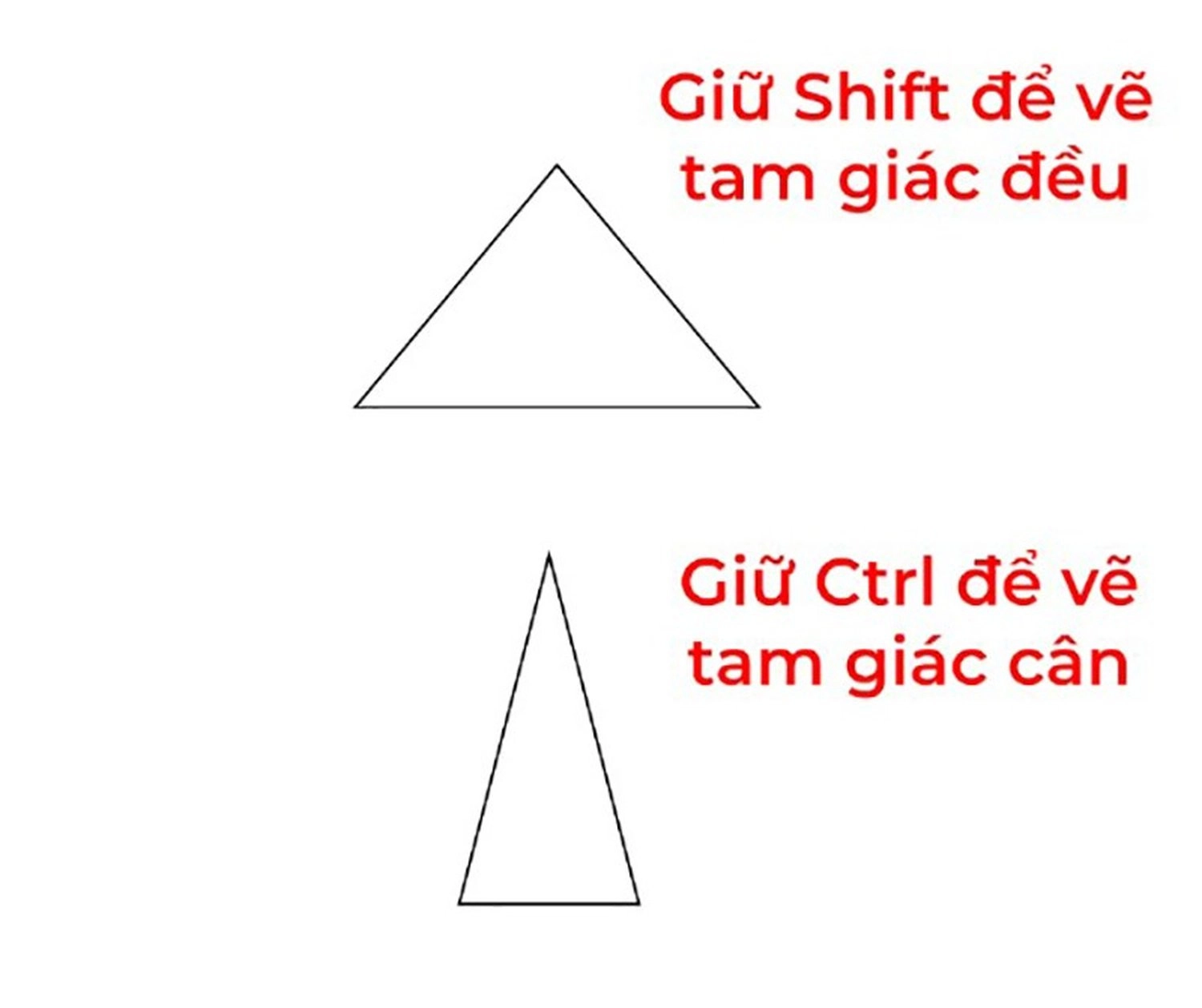 Giữ Shift để tạo tam giác đều hoặc Ctrl để vẽ tam giác cân theo ý muốn