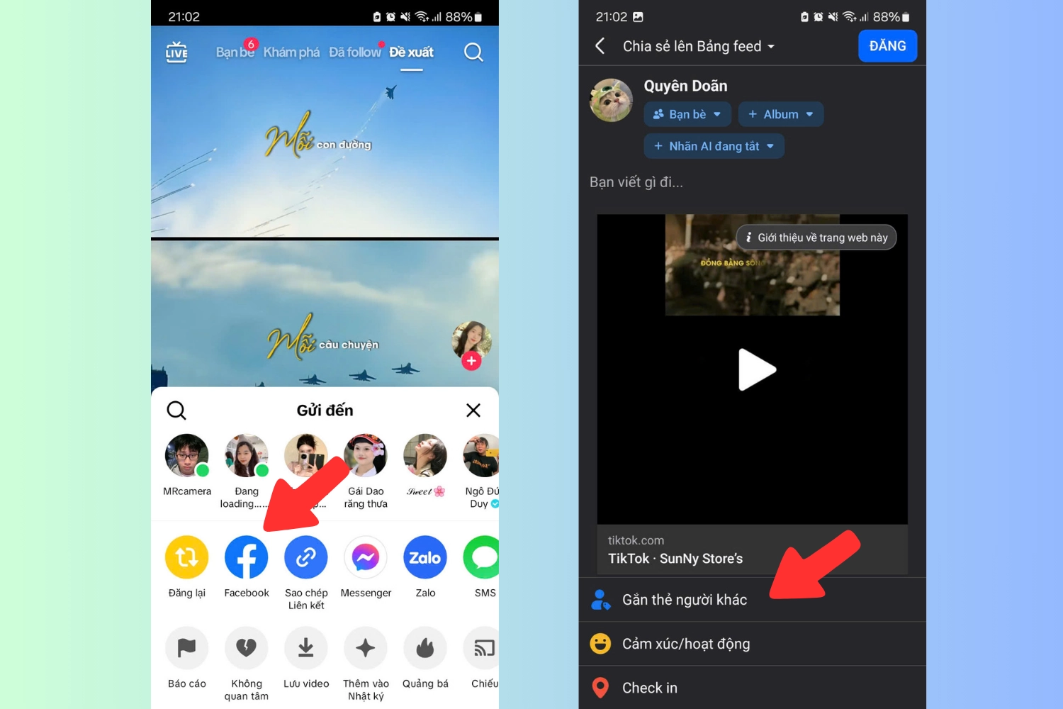 Chọn Facebook > Chọn Gắn thử người khác