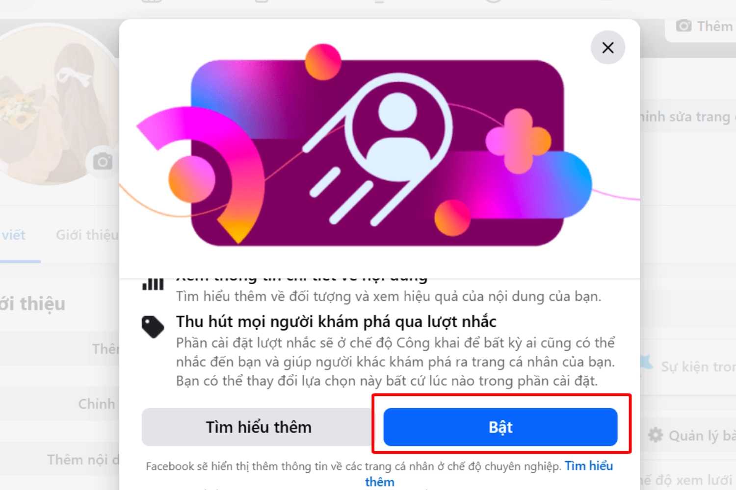 Nhấn chọn Bật