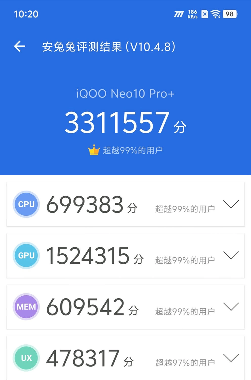 iQOO Neo 10 Pro Plus được tiết lộ là đạt 3.311.557 điểm AnTuTu