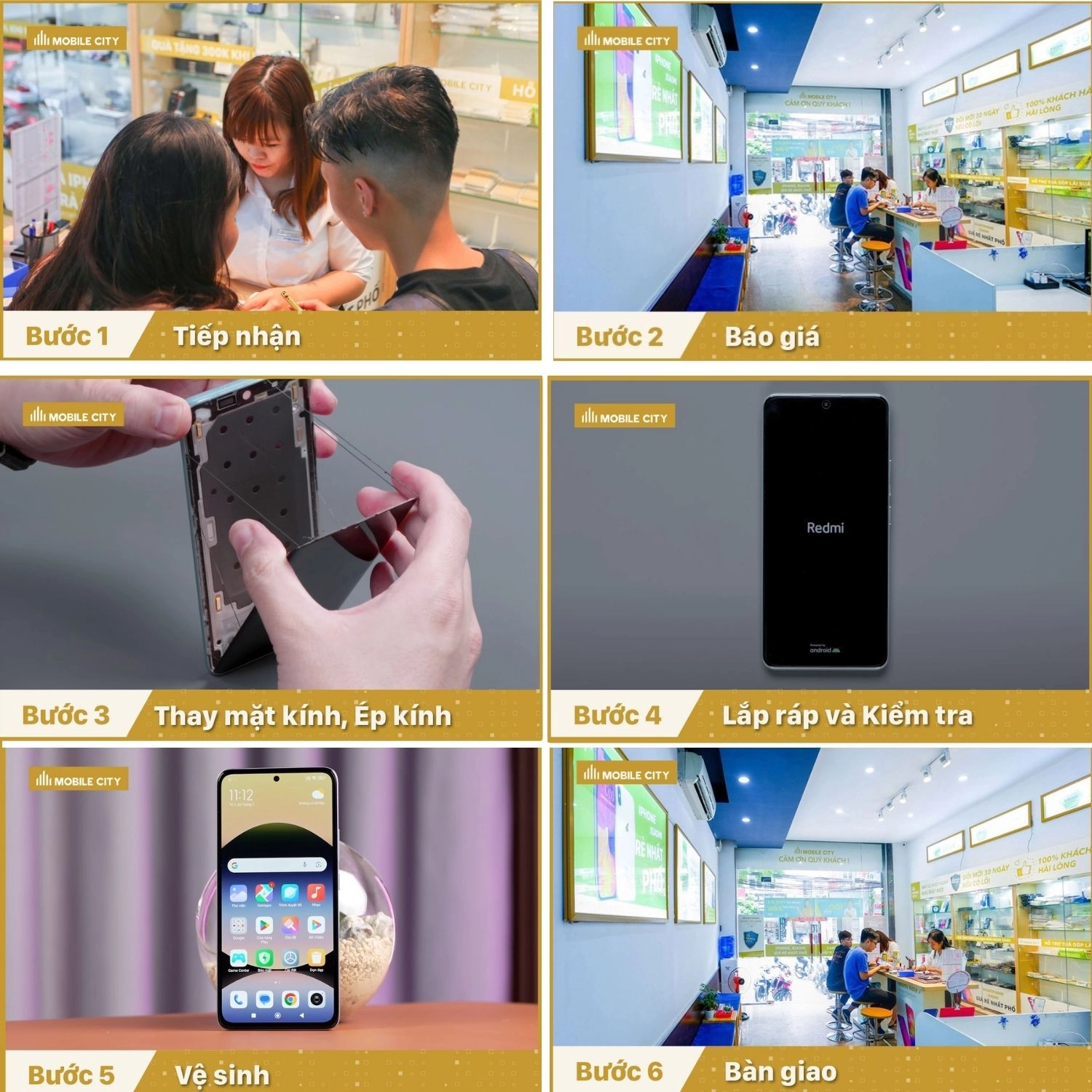 ép kính Xiaomi Redmi Note 14 Pro Plus, quy trình