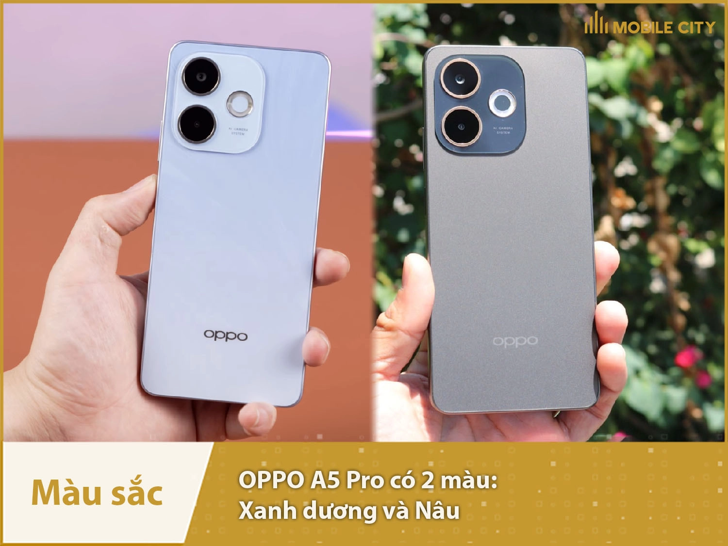 OPPO A5 Pro có 2 màu Nâu và Xanh dương