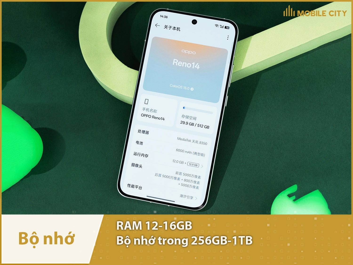 OPPO Reno14 có RAM 12-16GB & Bộ nhớ trong 256GB-1TB
