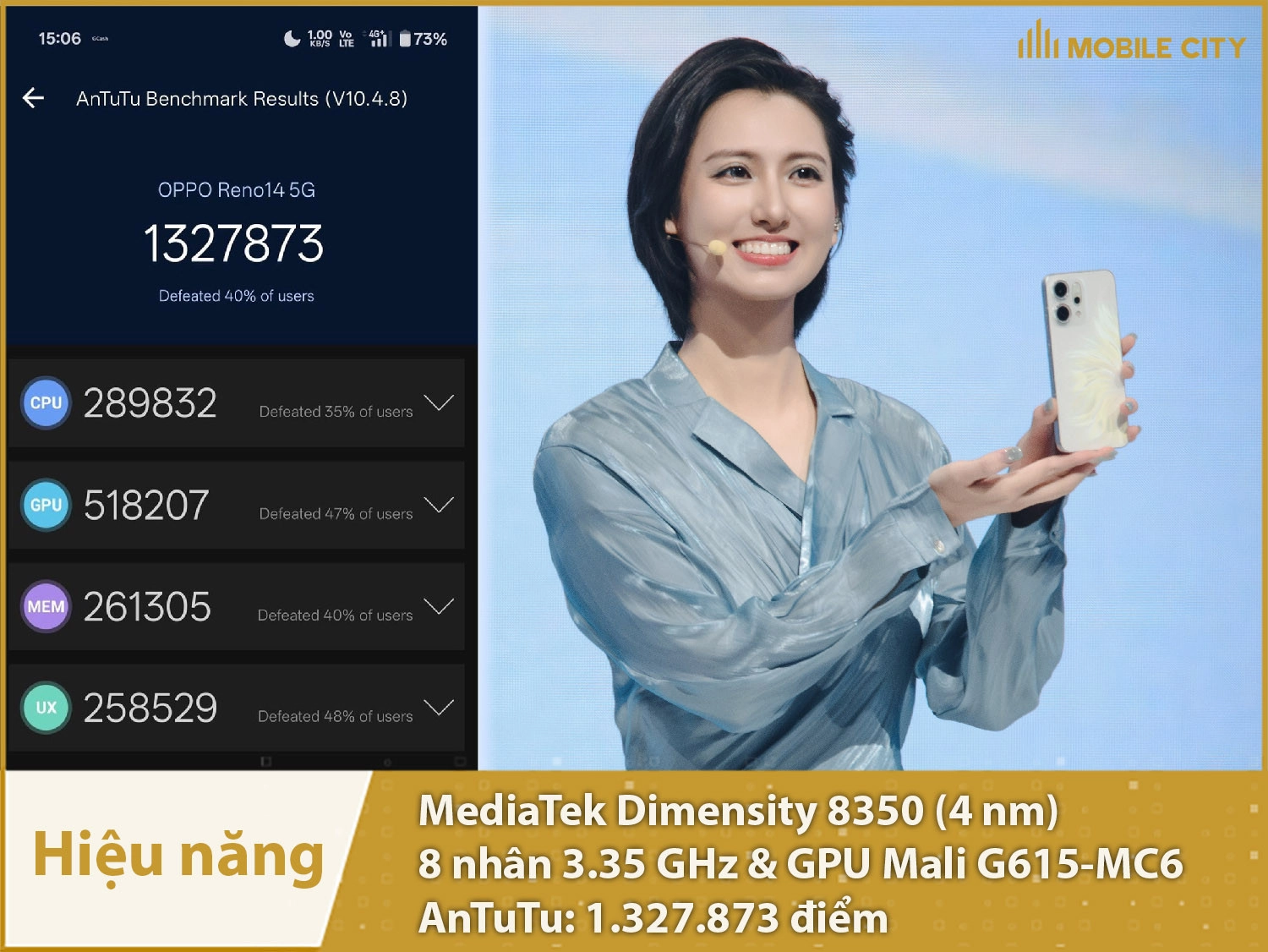 Hiệu năng mạnh mẽ với 1.327.873 điểm AnTuTu