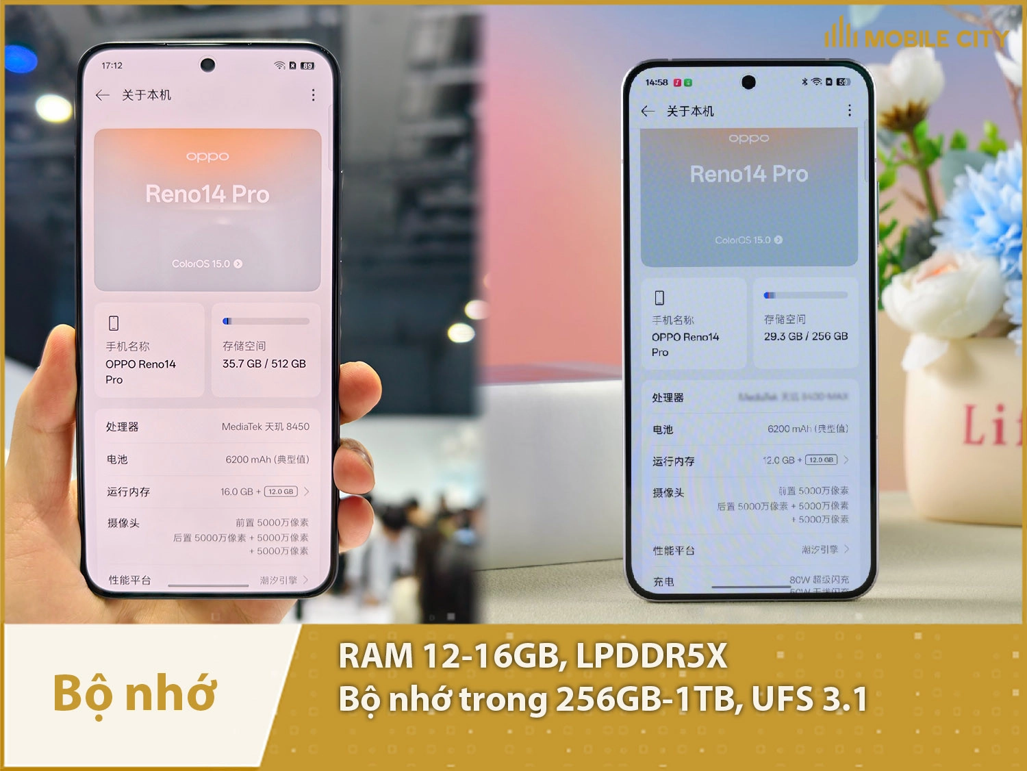Reno14 Pro có RAM 12-16GB & Bộ nhớ trong 256GB-1TB