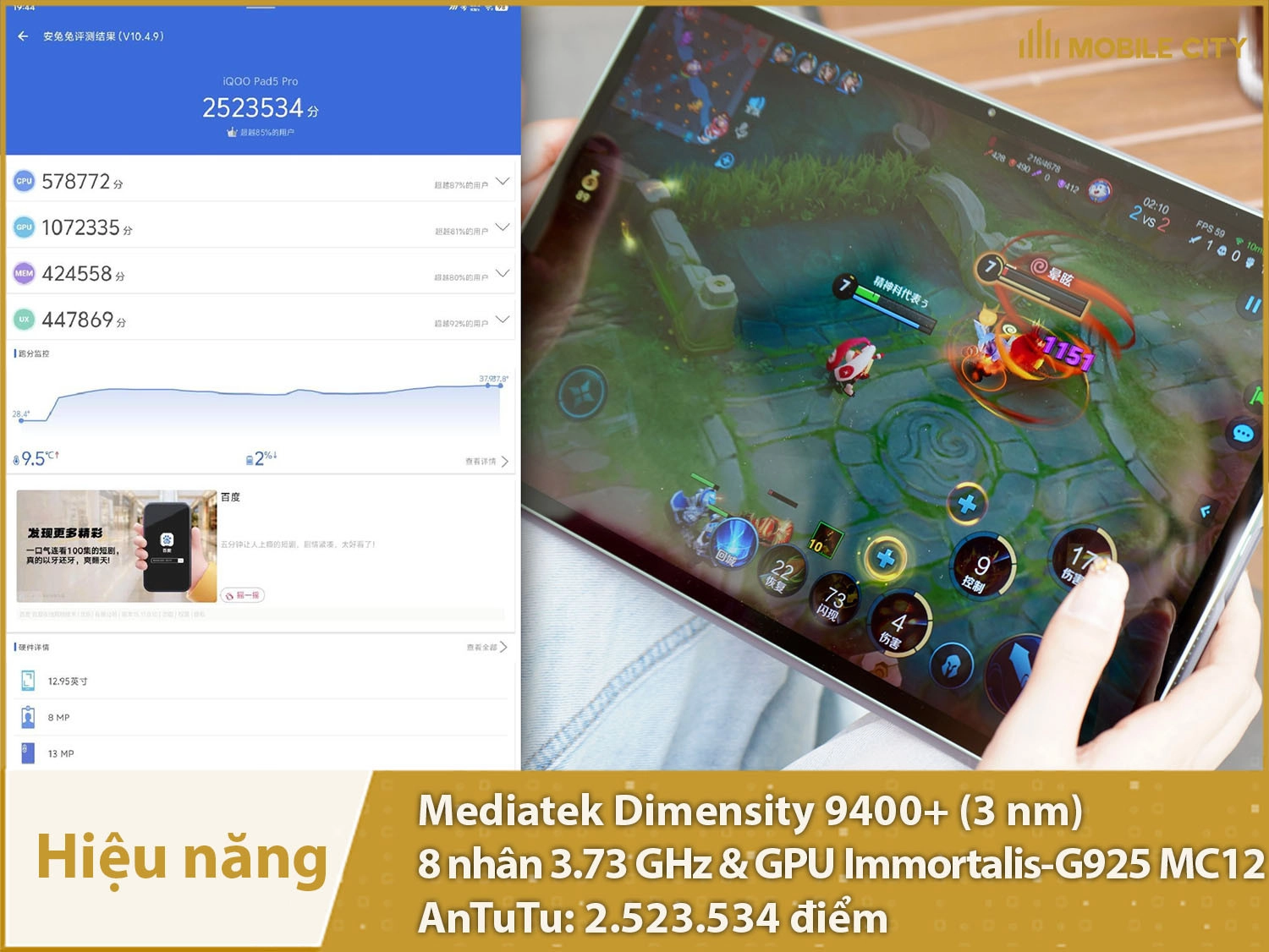 Hiệu năng siêu mạnh mẽ với Dimensity 9400 Plus