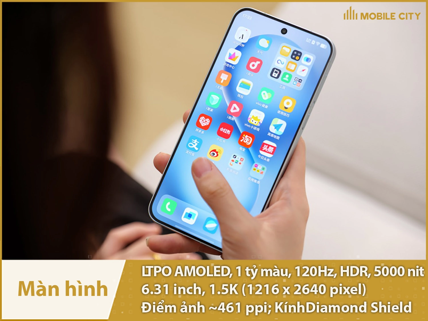 Màn hình 6,31 inch 1.5K, LTPO AMOLED 1 tỷ màu, độ sáng 5000nit