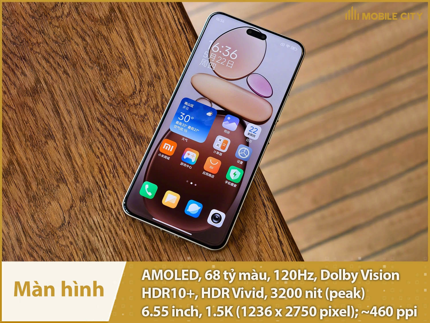 Màn hình AMOLED 120Hz, 1.5K hỗ trợ 1 tỷ màu