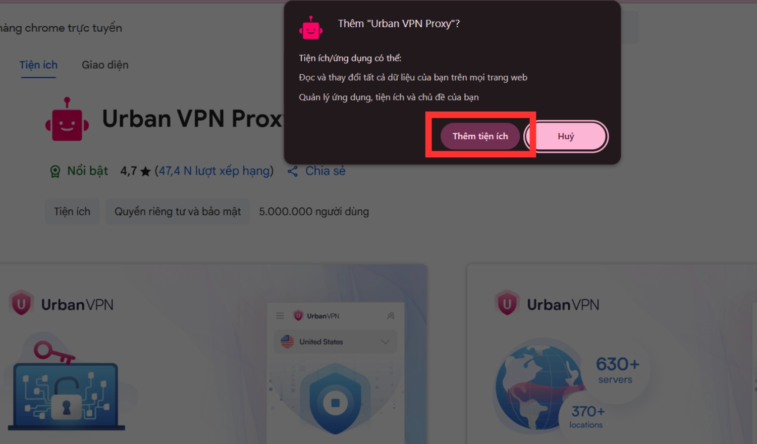 Bấm vào Thêm tiện ích