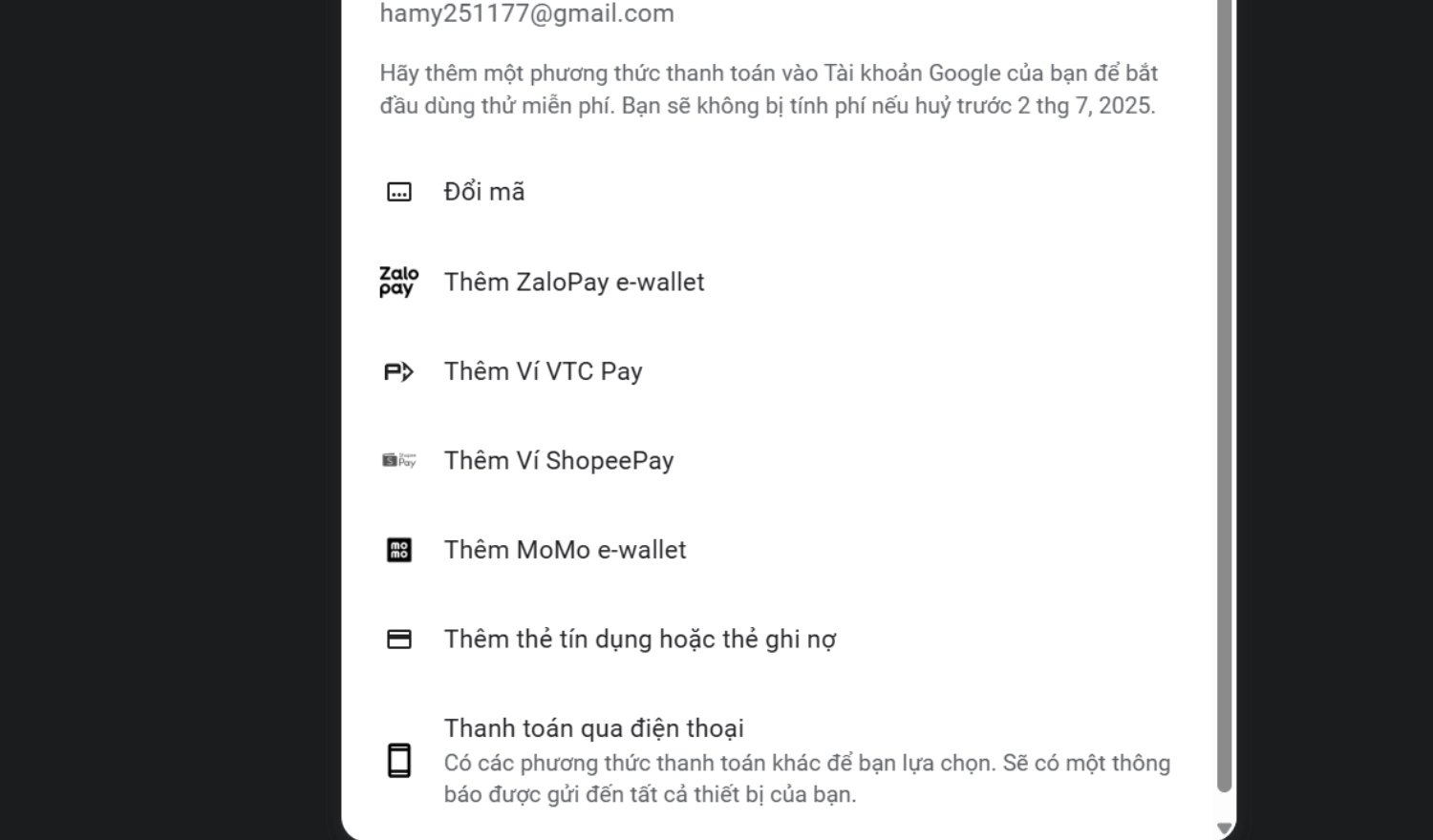 Chọn phương thức thanh toán