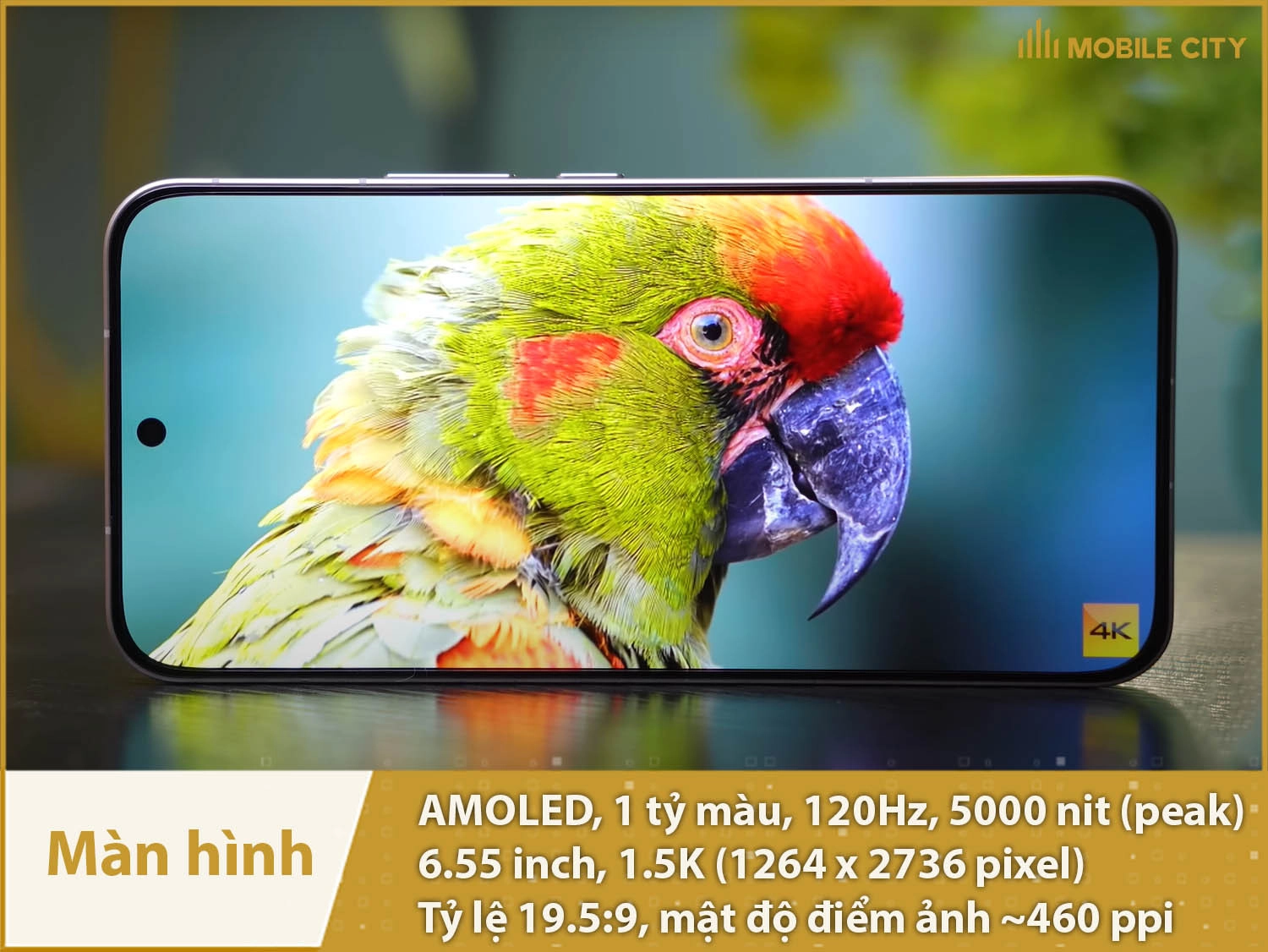 Màn hình AMOLED 120Hz 1 tỷ màu 1.5K, độ sáng 5000nit