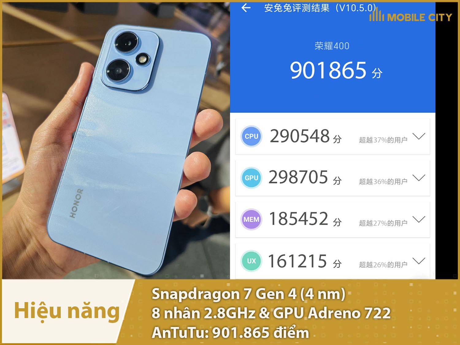 Hiệu năng mạnh mẽ với 901.865 điểm AnTuTu