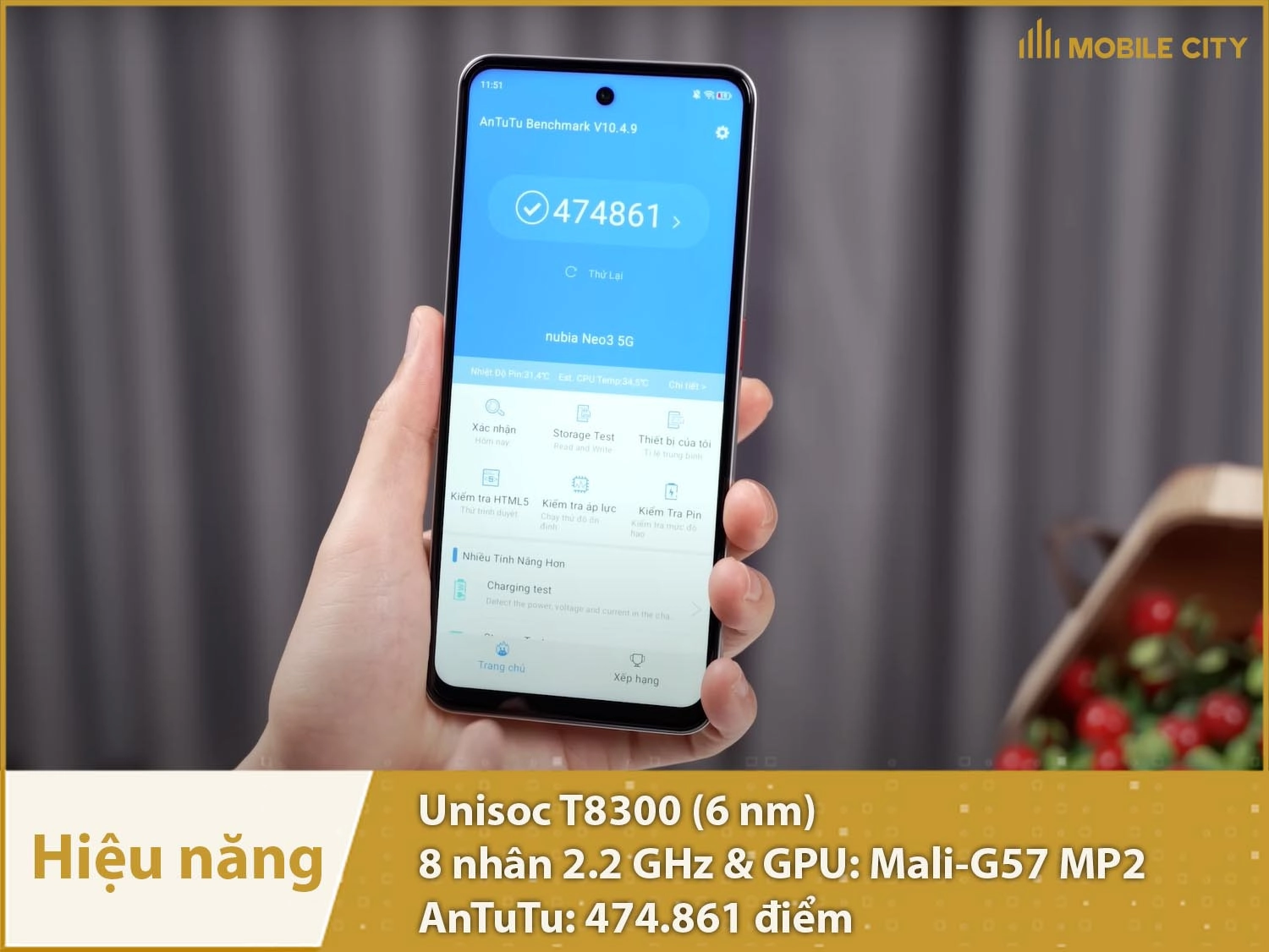 Hiệu năng mạnh mẽ có 5G tốc độ cao với 474.861 điểm AnTuTu