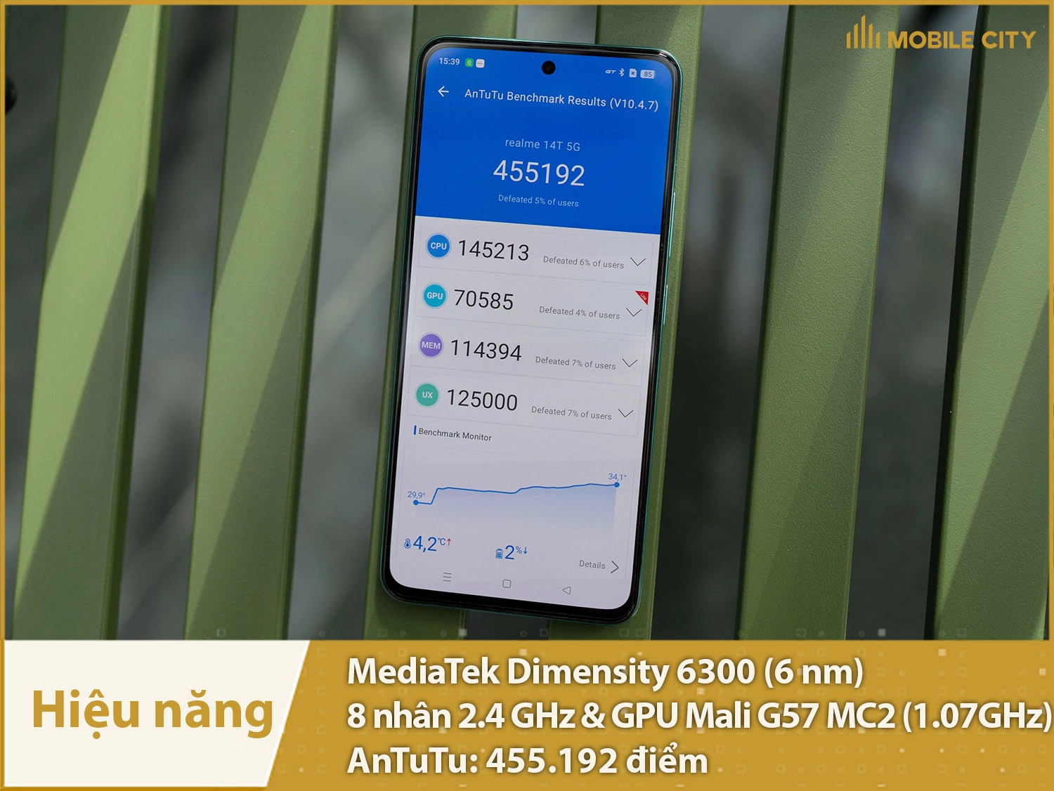 Hiệu năng khá mạnh mẽ với 455.192 điểm AnTuTu