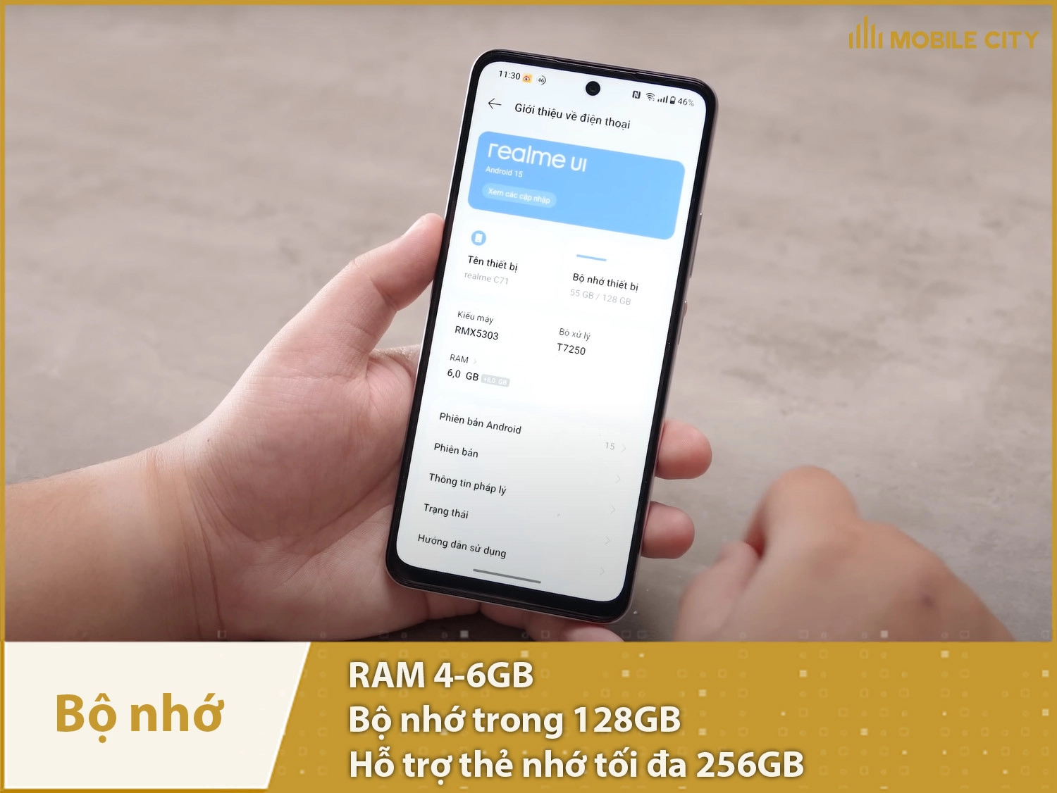 Realme C71 có RAM 4-6GB & bộ nhớ trong 128GB