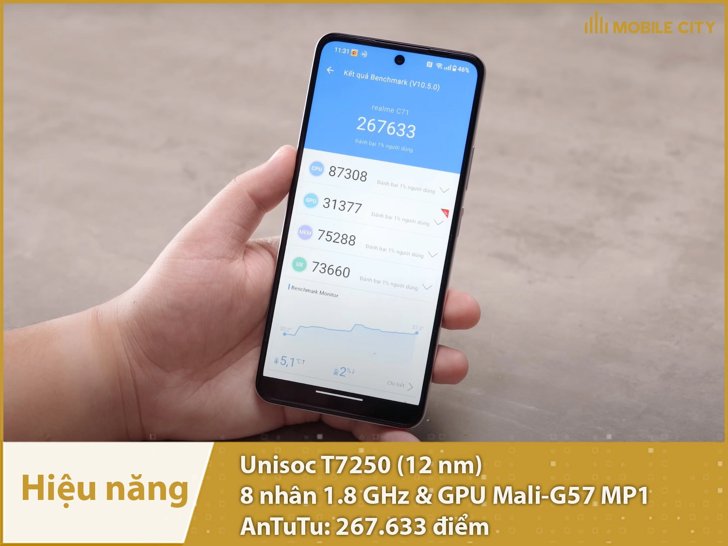 Hiệu năng ổn định với 267.633 điểm AnTuTu