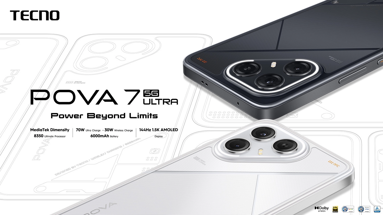 Tecno Pova 7 Ultra có thiết kế hầm hố với 2 màu sắc