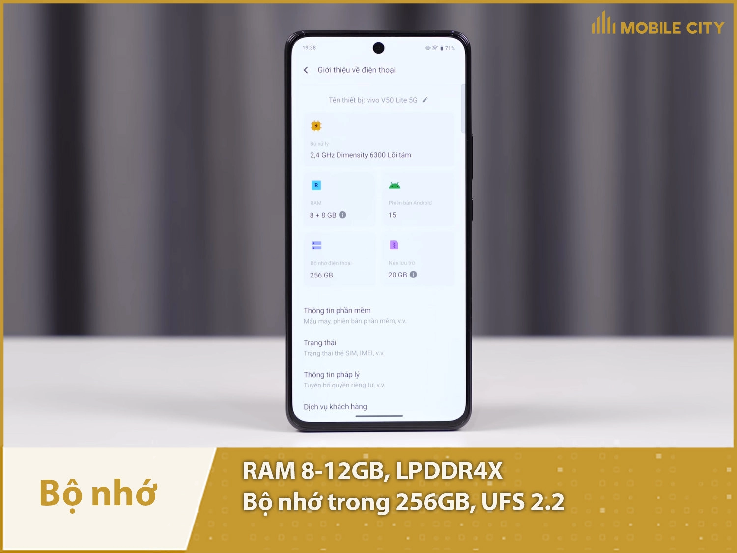 Vivo V50 Lite 5G có RAM 8-12GB & Bộ nhớ trong 256GB