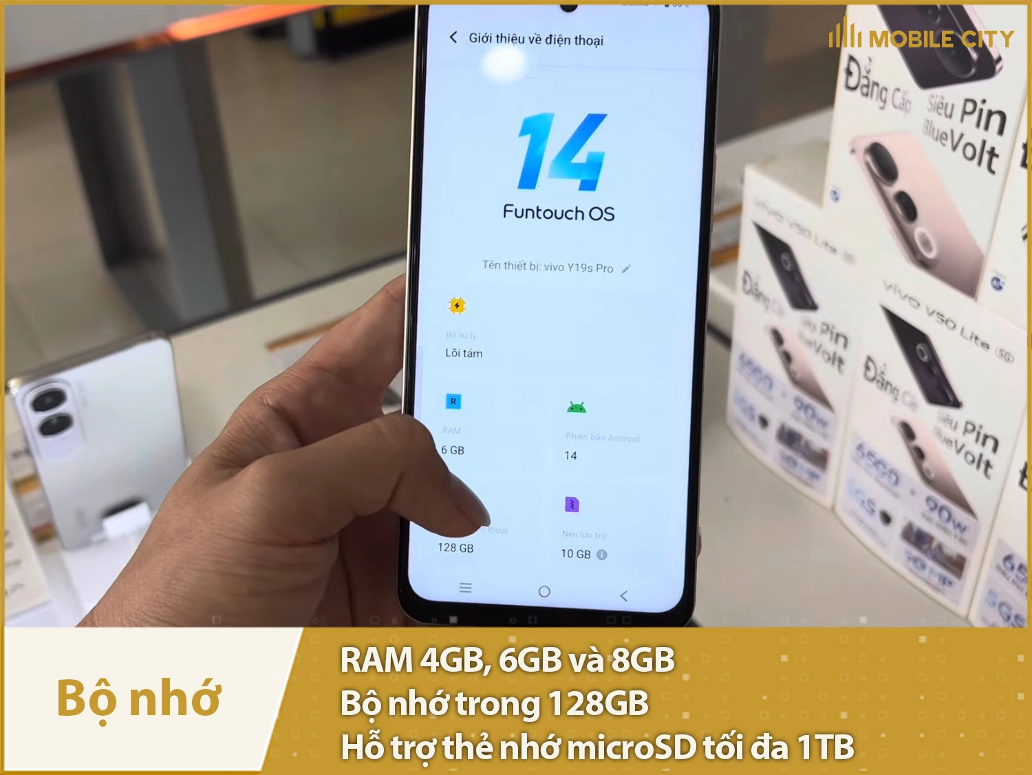 Vivo Y19s Pro đi kèm RAM 4-8GB và bộ nhớ trong 128GB