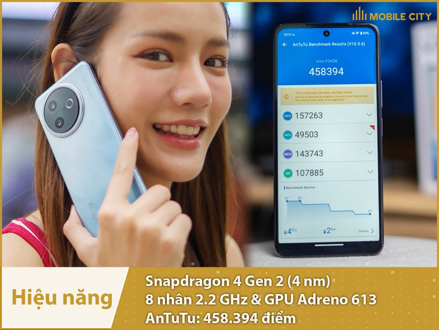 Hiệu năng mạnh mẽ có 5G tốc độ cao với 458.394 điểm AnTuTu
