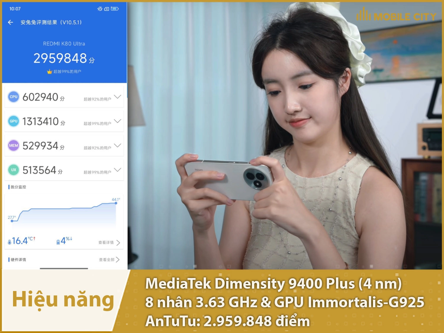 Hiệu năng siêu mạnh mẽ với 2.959.848 điểm AnTuTu