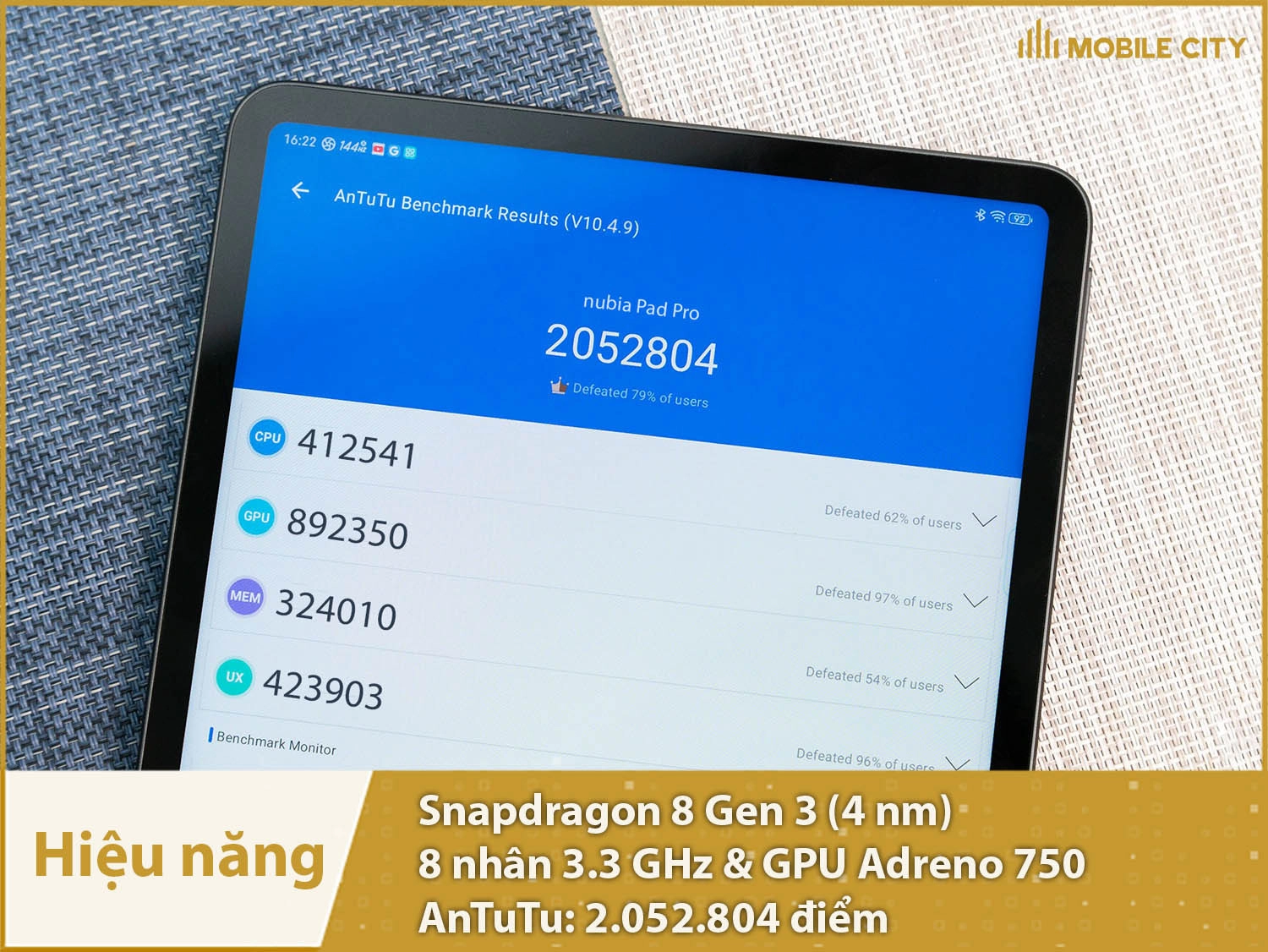 Hiệu năng cực mạnh mẽ với 2.052.804 điểm AnTuTu