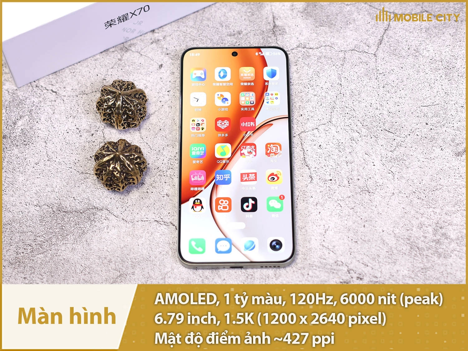 Màn hình 6.79 inch AMOLED 1.5K, sáng 6000nit