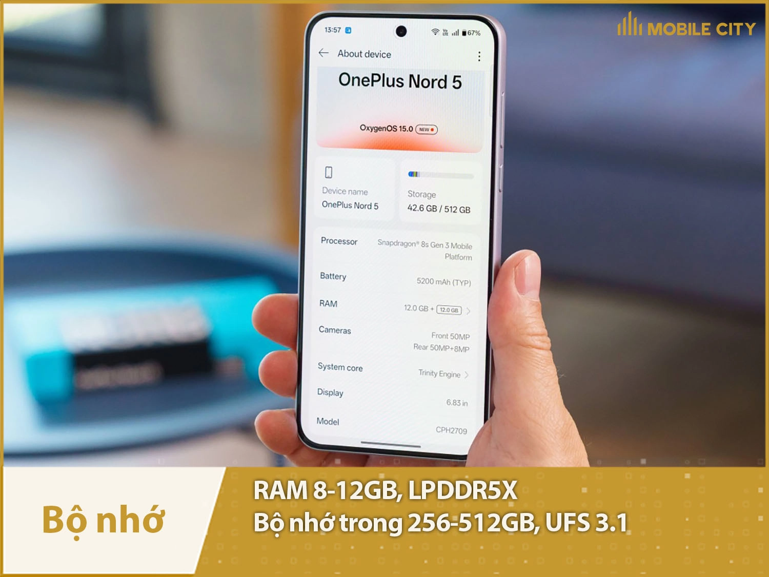 OnePlus Nord 5 có RAM 8-12GB & Bộ nhớ trong 256-512GB